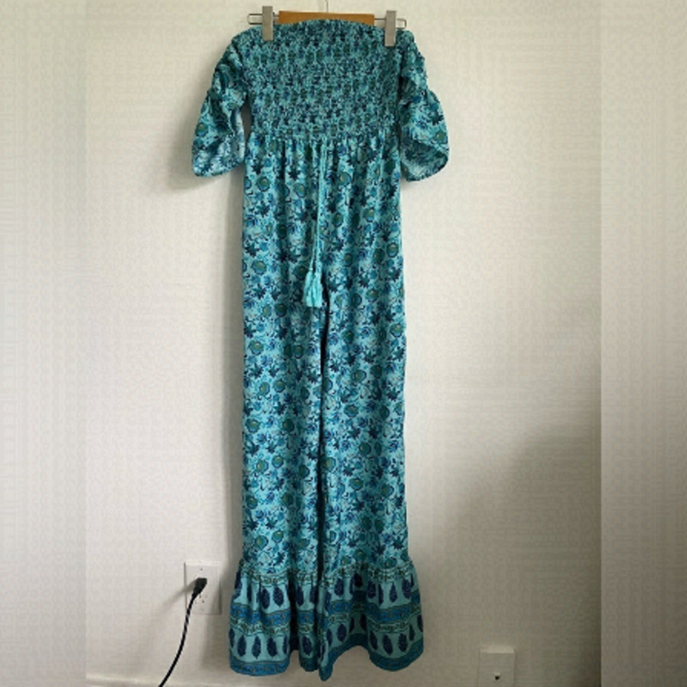 B.o.g Collective Boho Bohemian Jumpsuit Romper in Blue Paisley Floral • S Small